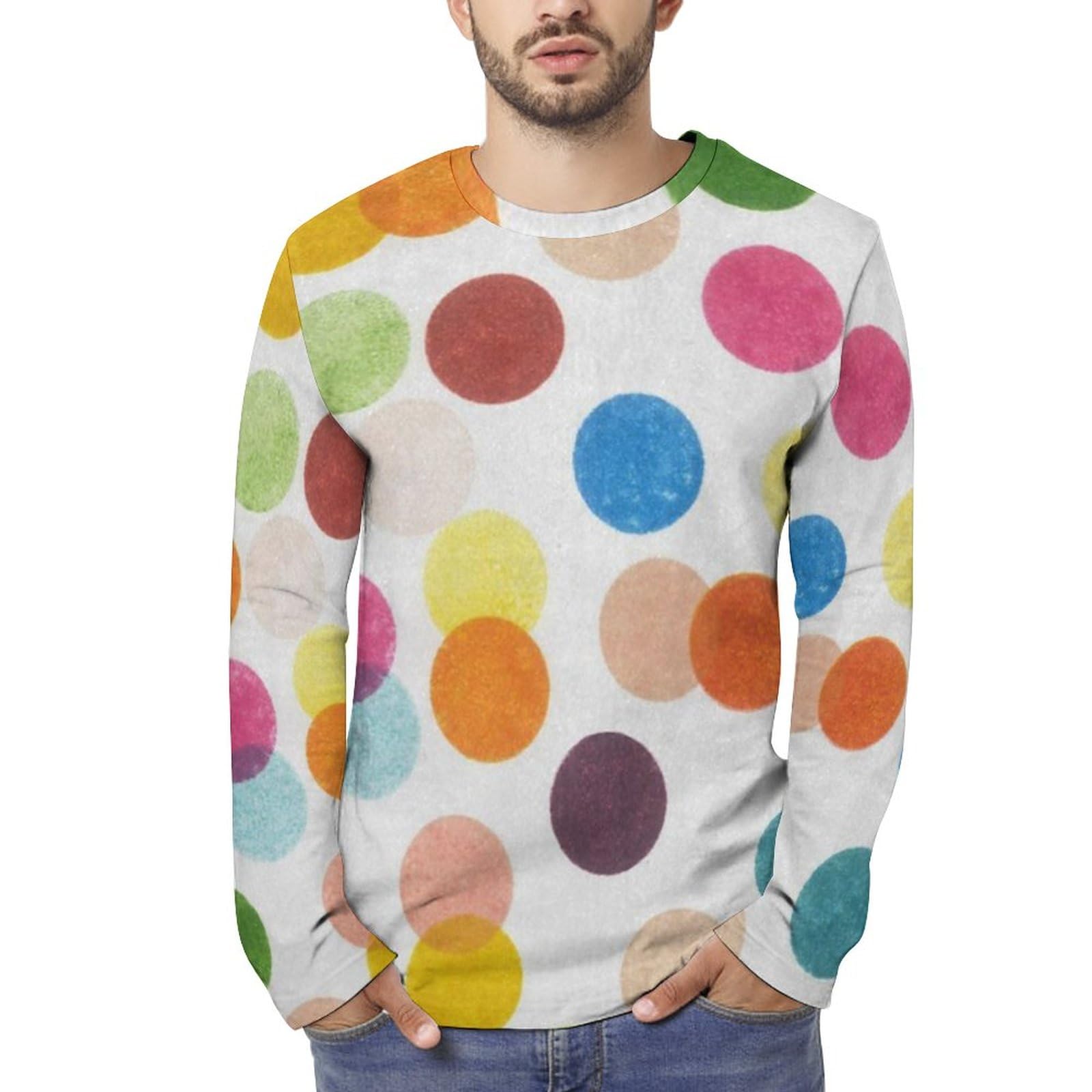 Amazon.co.jp: Tシャツ カラフル ドット柄 水玉 長袖 メンズ ティー